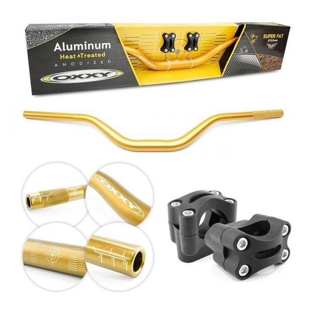 Motos Neno Shop - Guidão Oxxy Super Fat Alto Dourado Com Adaptador