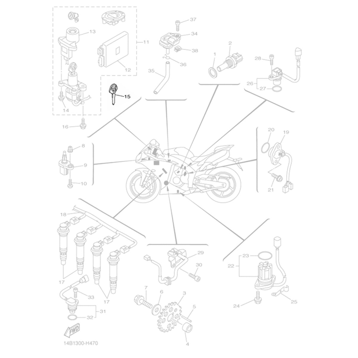 Chave Virgem FZ6 MT 01 03 07 09 XJ6 R1 XT 660 XT 1200Z Original Yamaha